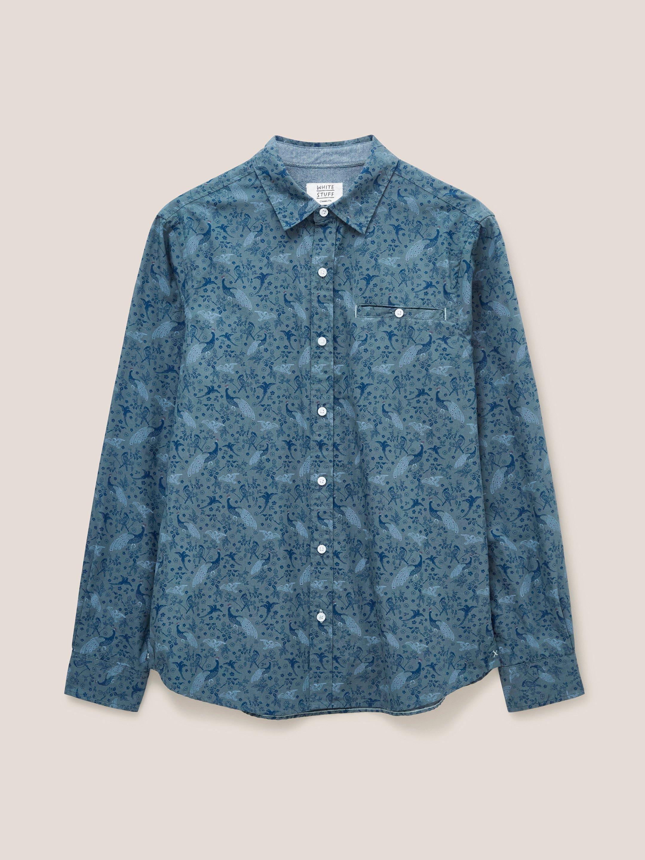 Peacock Printed Classic Shirt in BLUE PR - FLAT FRONT