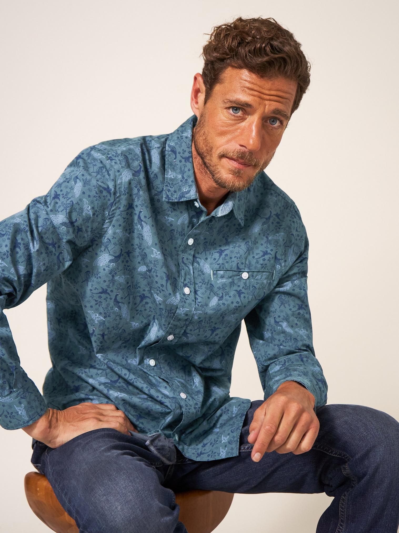 Peacock Printed Classic Shirt in BLUE PR - LIFESTYLE