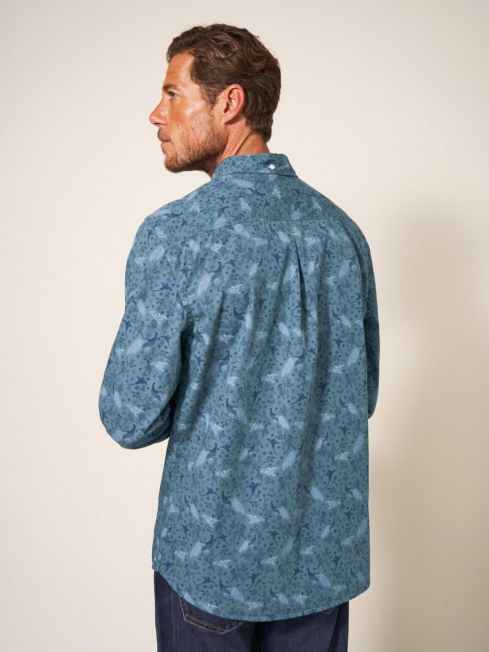 Peacock Printed Classic Shirt in BLUE PR - MODEL BACK