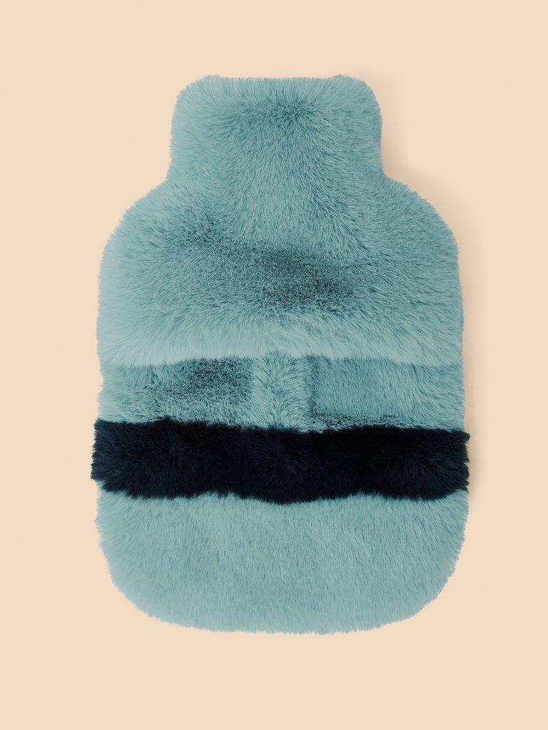 Faux Fur Cosy Hot Water Bottle in MID TEAL - FLAT BACK