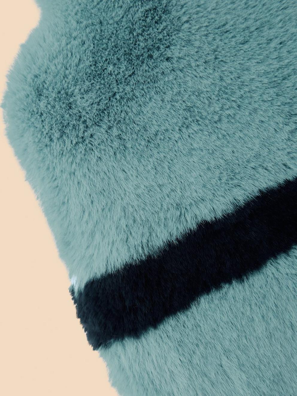 Faux Fur Cosy Hot Water Bottle in MID TEAL - FLAT DETAIL