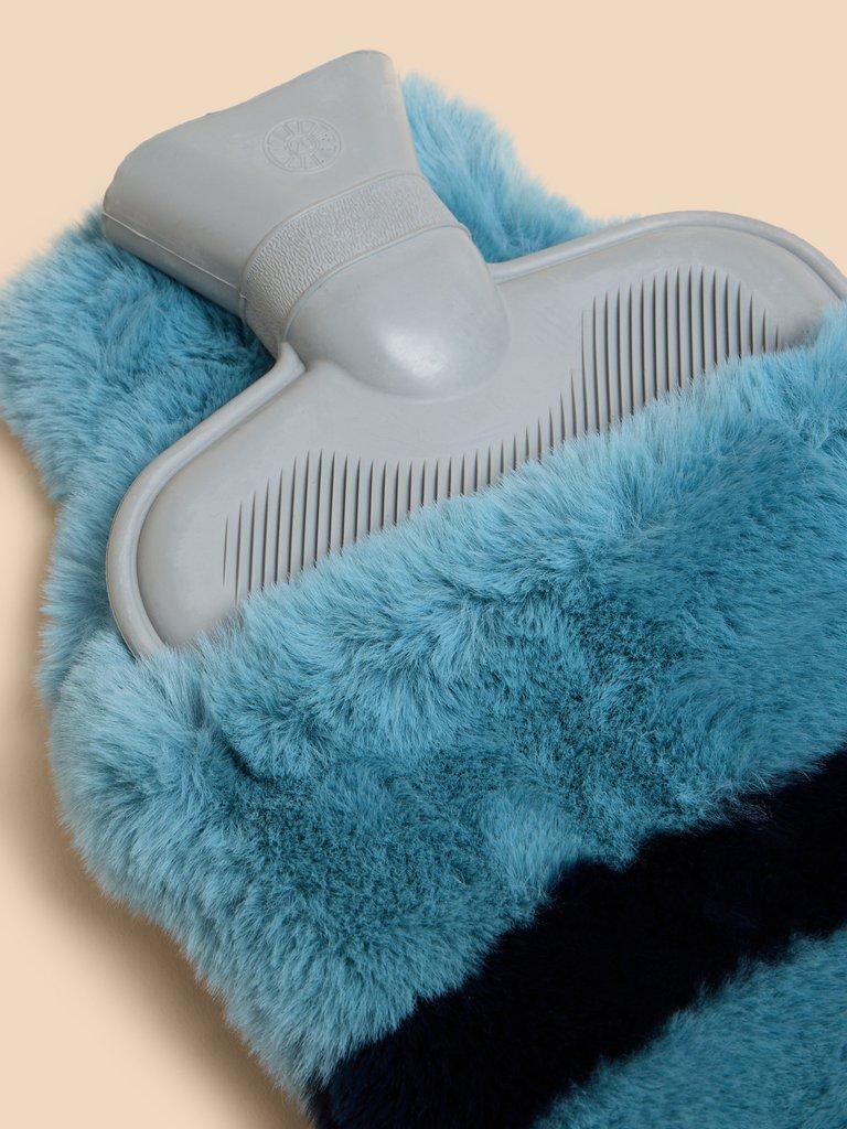 Faux Fur Cosy Hot Water Bottle in MID TEAL - FLAT FRONT