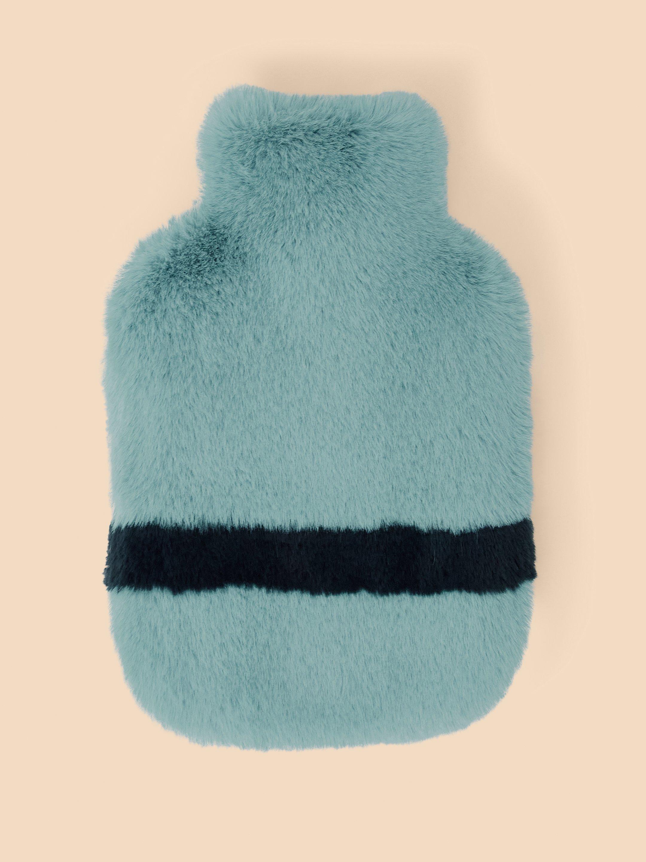 Faux Fur Cosy Hot Water Bottle in MID TEAL - MODEL FRONT