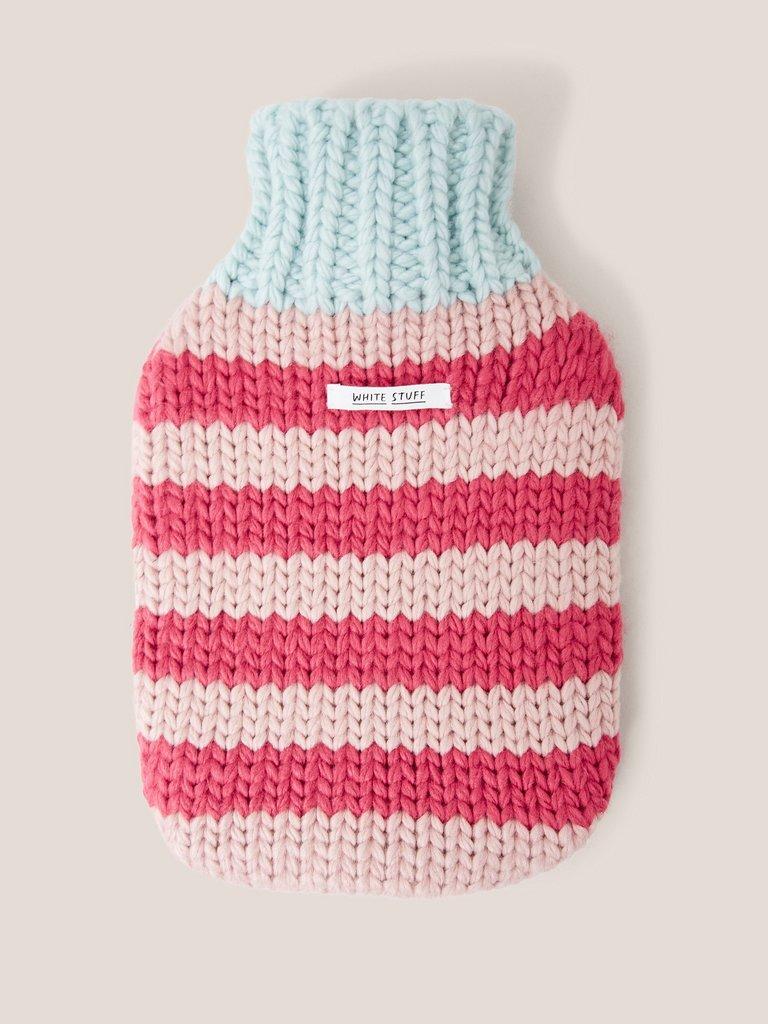 Knitted Hot Water Bottle in PINK MLT - FLAT BACK