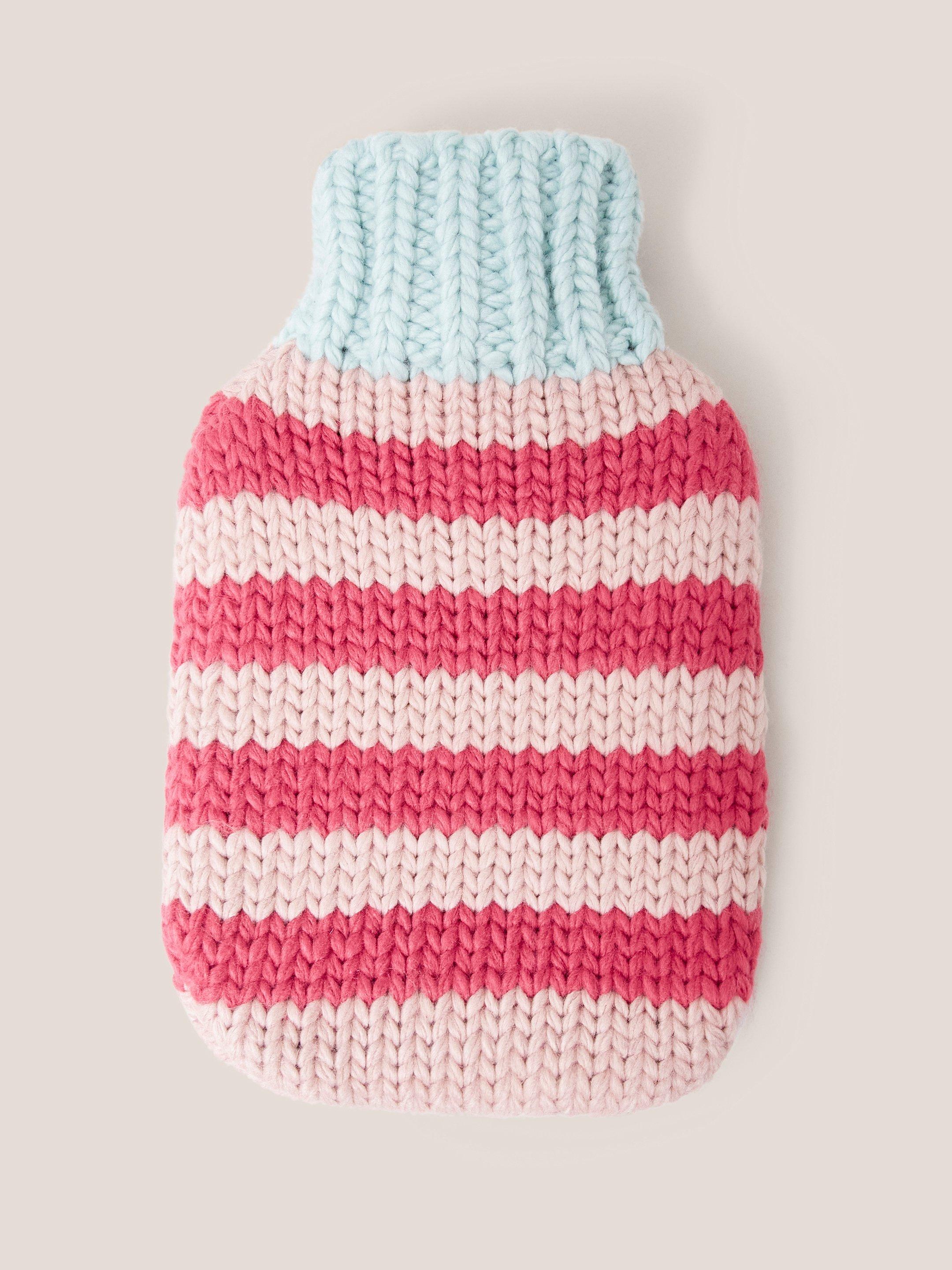 Knitted Hot Water Bottle in PINK MLT - MODEL FRONT