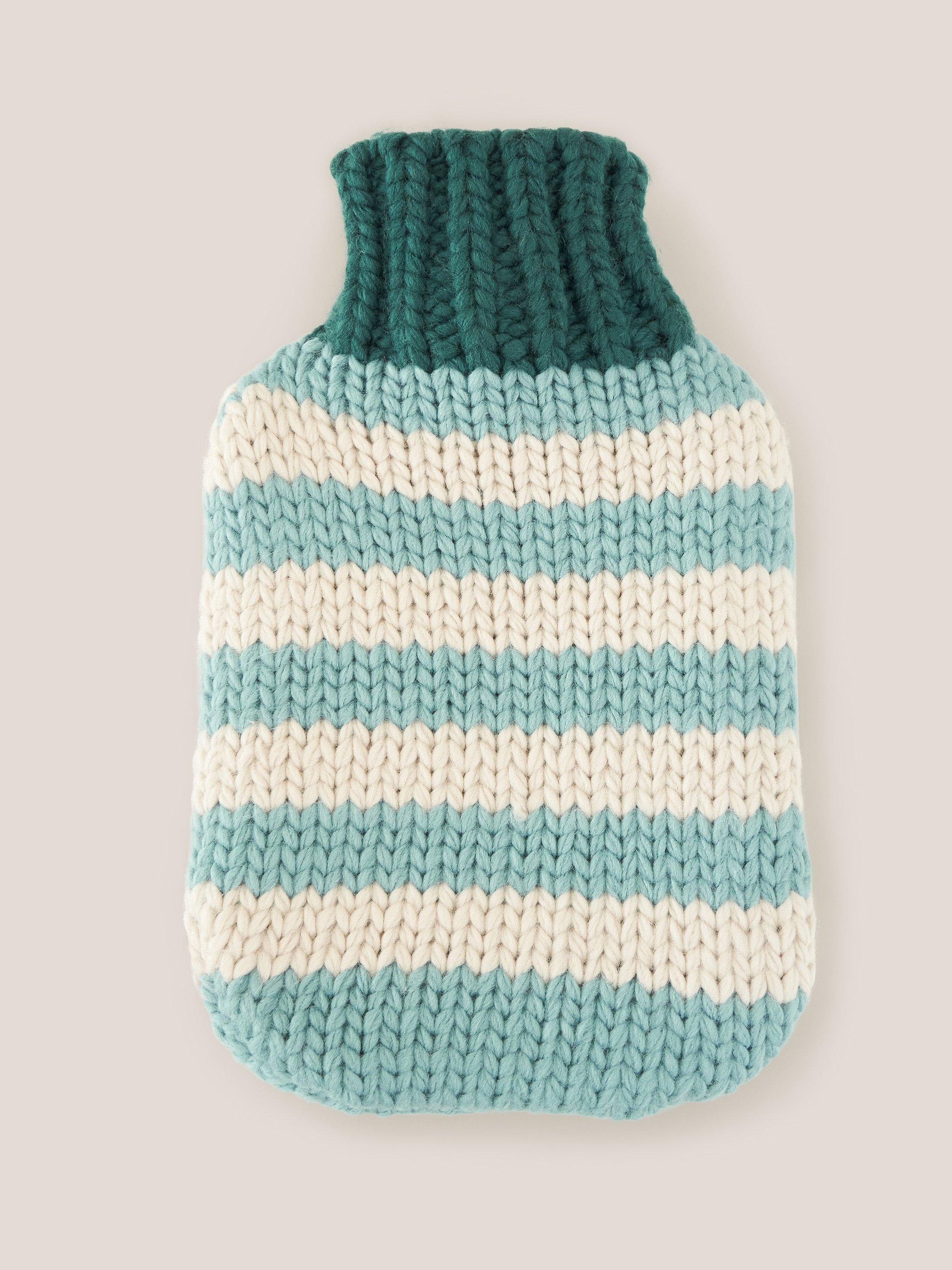 Knitted Hot Water Bottle in TEAL MLT - MODEL FRONT