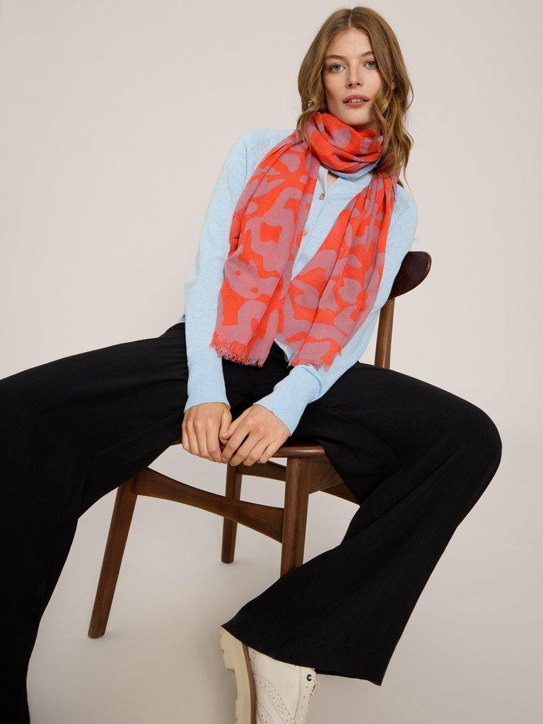 Abstract Oversized Scarf in ORANGE MLT - MODEL FRONT