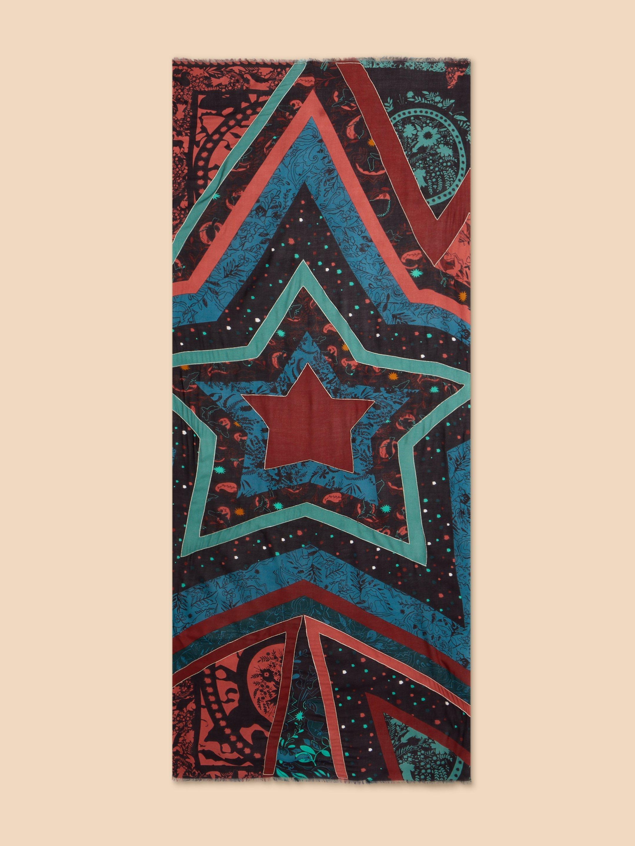 Star Patchwork Eco Vero Scarf in BLK MLT - FLAT BACK