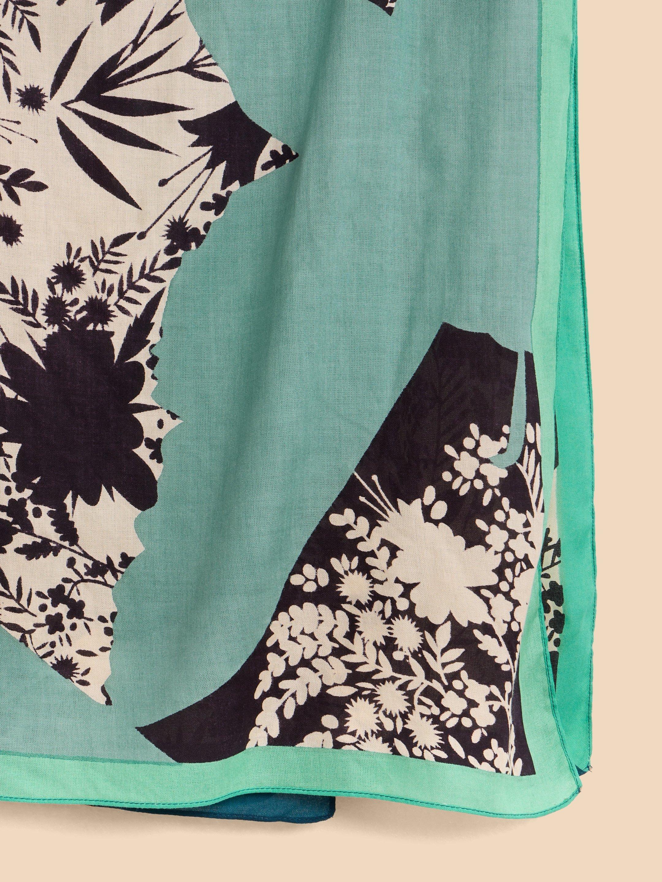 Abstract Print Eco Vero Scarf in TEAL MLT - FLAT DETAIL