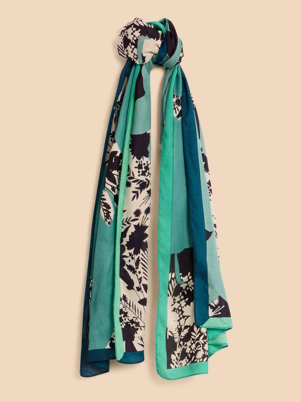 Abstract Print Eco Vero Scarf in TEAL MLT - FLAT FRONT