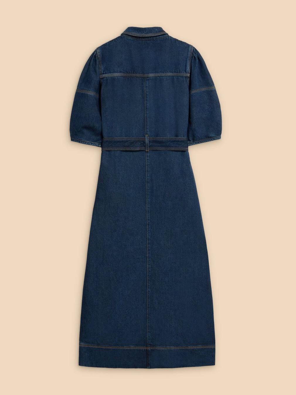 Kerry Denim Midi Dress in DK DENIM - FLAT BACK