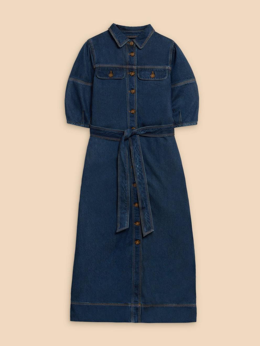 Kerry Denim Midi Dress in DK DENIM - FLAT FRONT