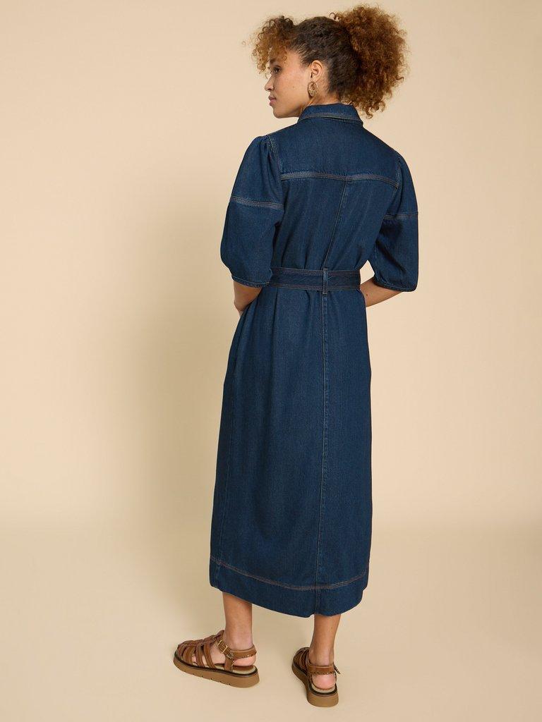 Kerry Denim Midi Dress in DK DENIM - MODEL BACK