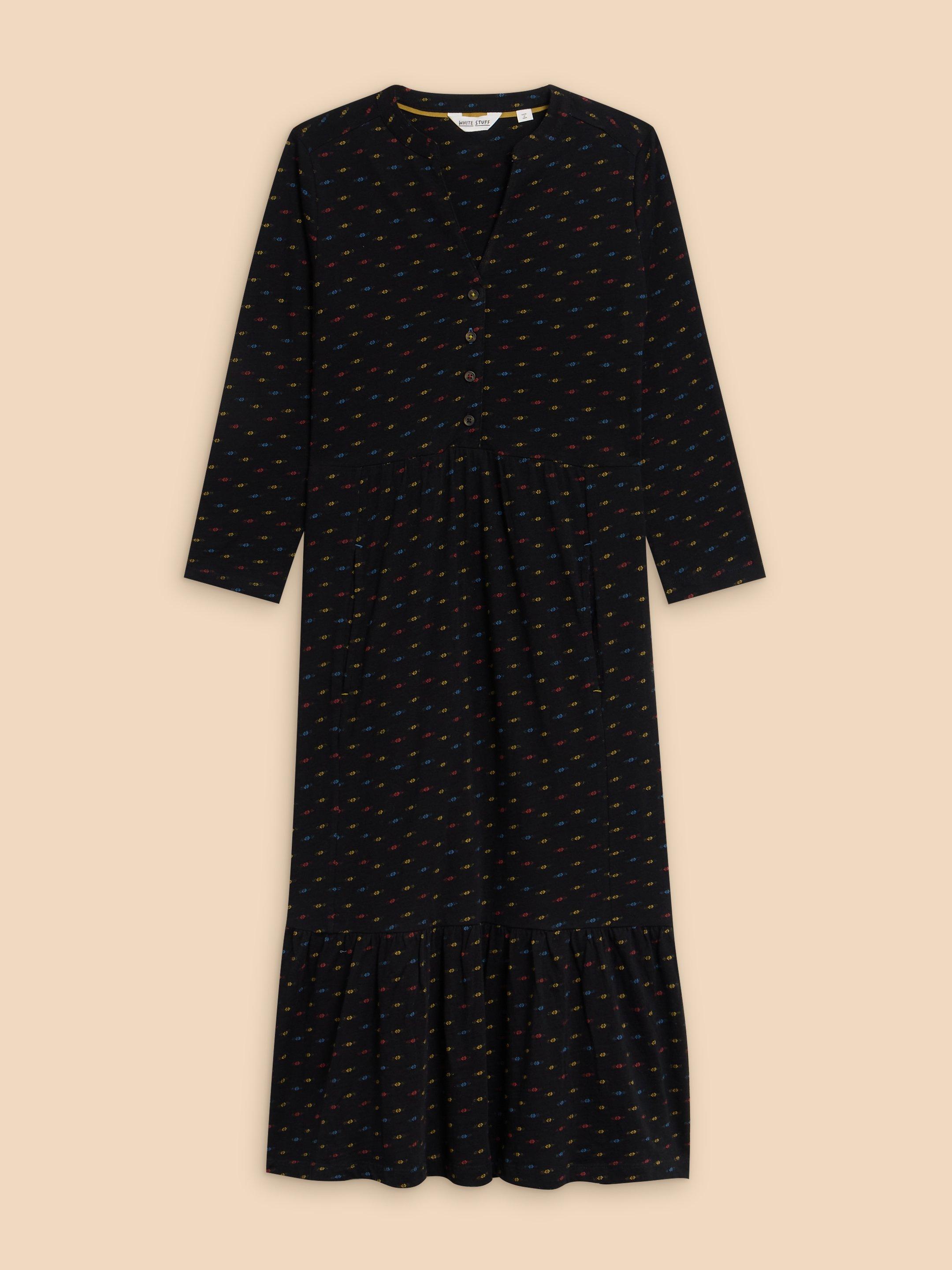 Naya Jersey Cotton Midi Dress in BLK MLT - FLAT FRONT