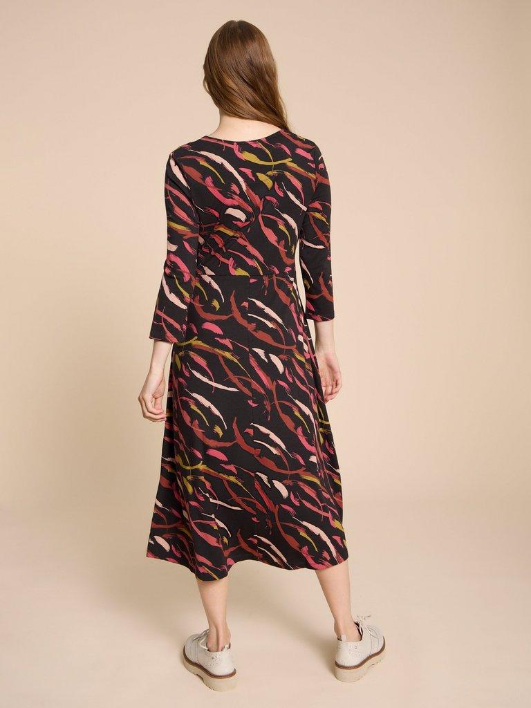 Madeline Jersey Print Dress in BLK PR - MODEL BACK