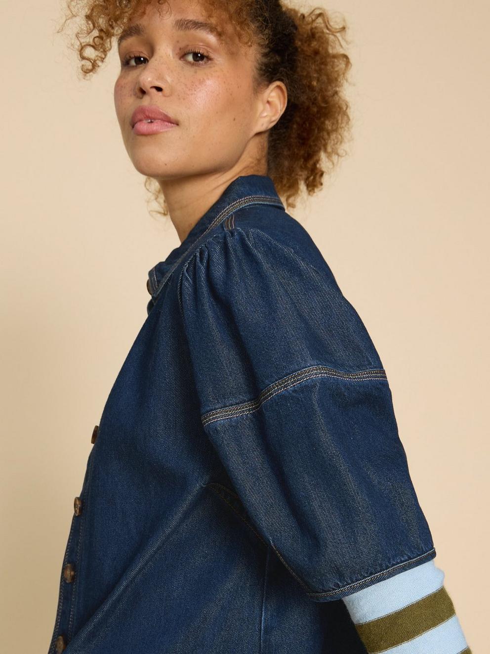 Kerry Denim Shirt in DK DENIM - MODEL DETAIL