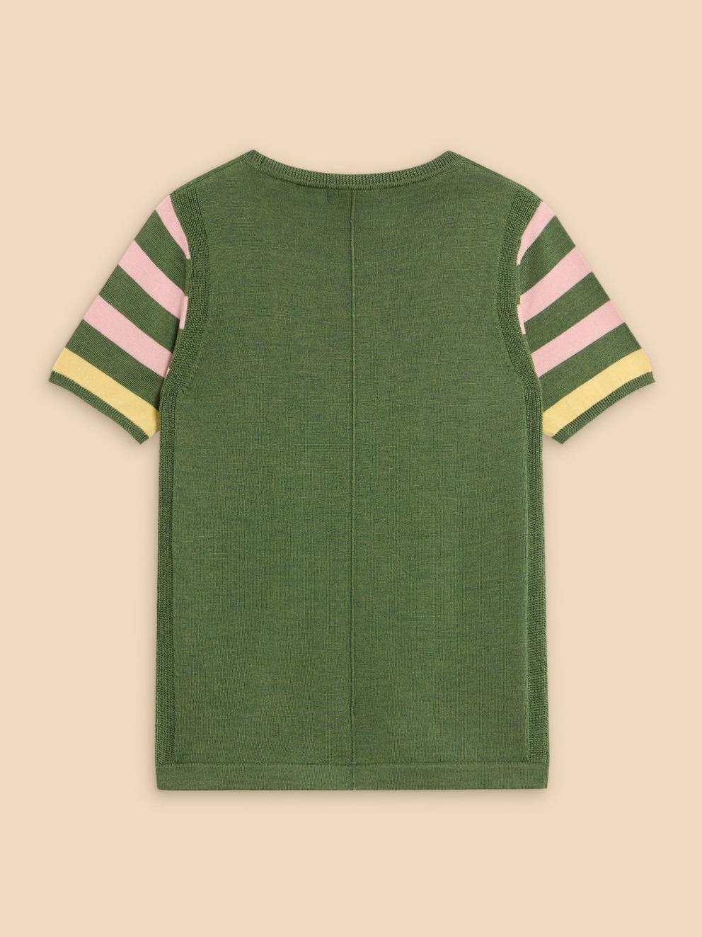 MERINO WOOL CREW TEE JUMPER in GREEN MLT - FLAT BACK