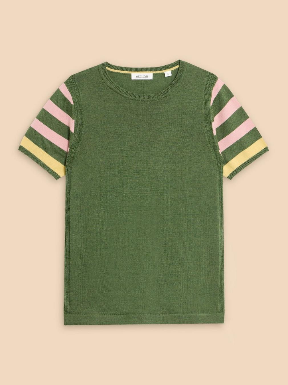 MERINO WOOL CREW TEE JUMPER in GREEN MLT - FLAT FRONT