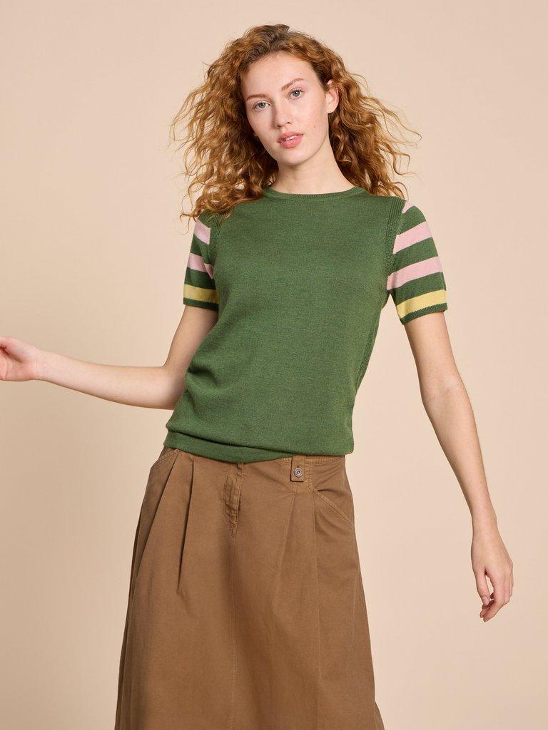 MERINO WOOL CREW TEE JUMPER in GREEN MLT - LIFESTYLE