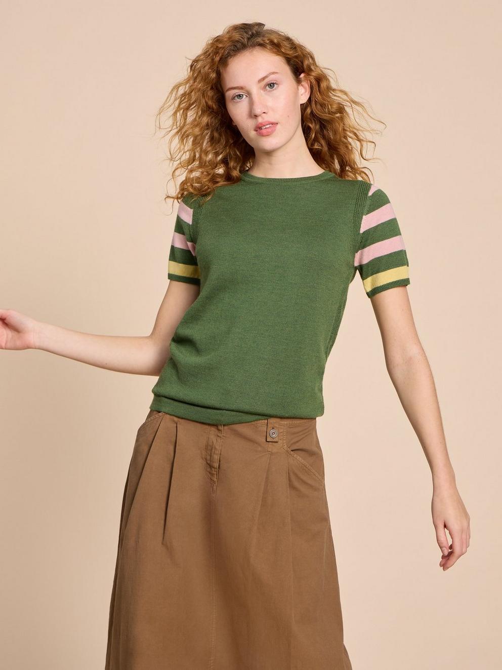 MERINO WOOL CREW TEE JUMPER in GREEN MLT - LIFESTYLE