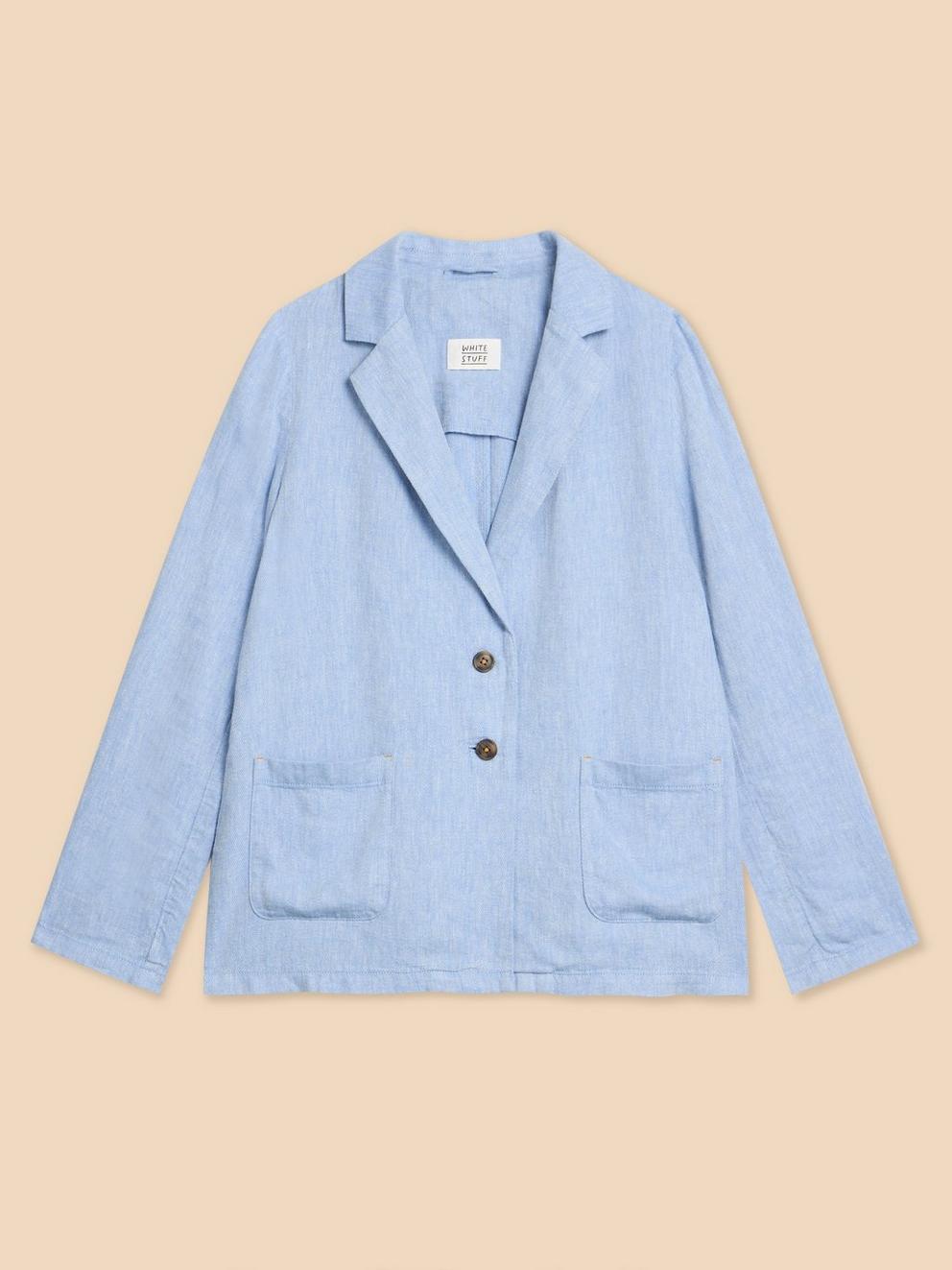 Loren Linen Blend Blazer in CHAMB BLUE - FLAT FRONT