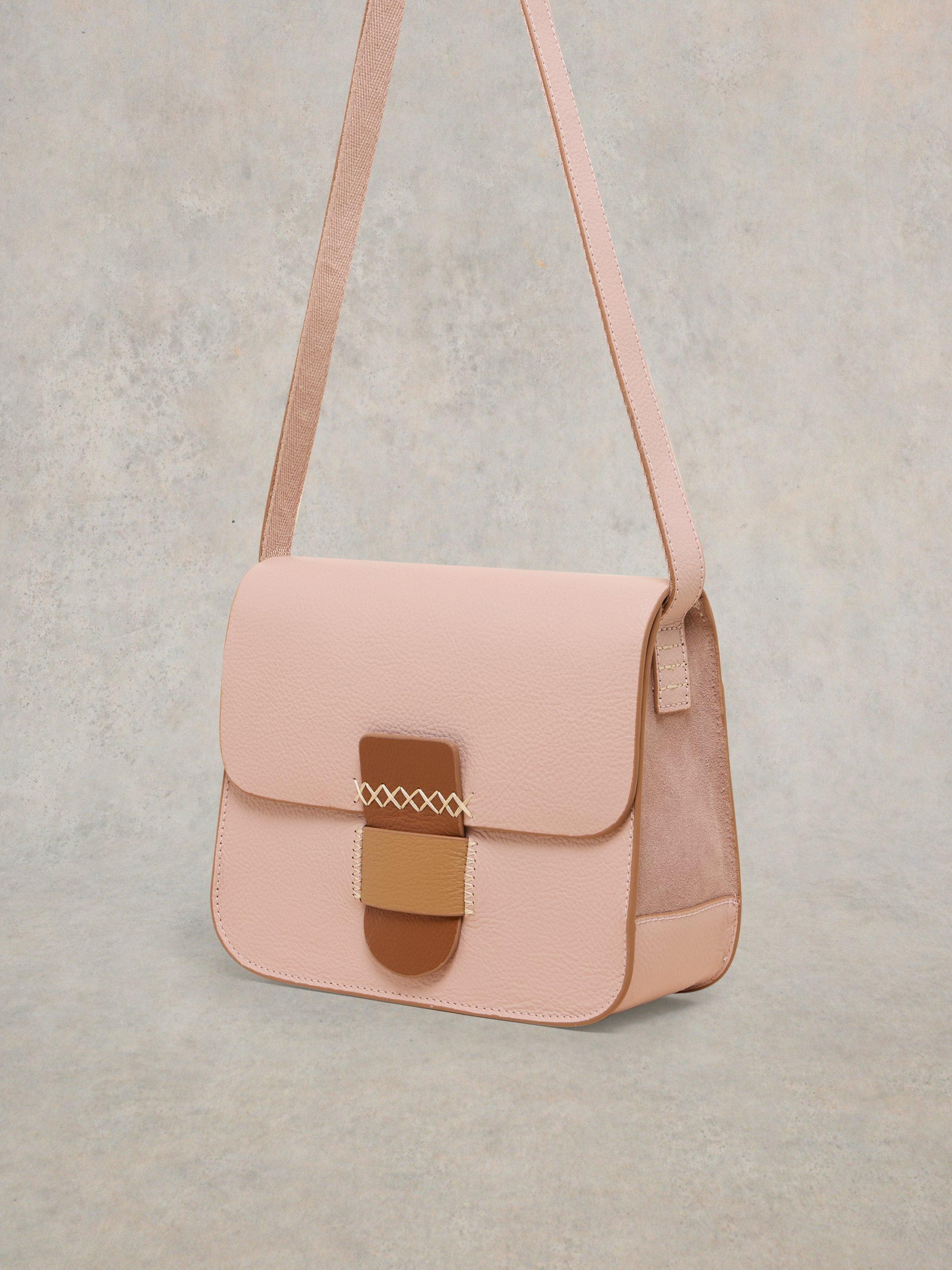 Evie Leather Satchel in LGT PINK - FLAT FRONT