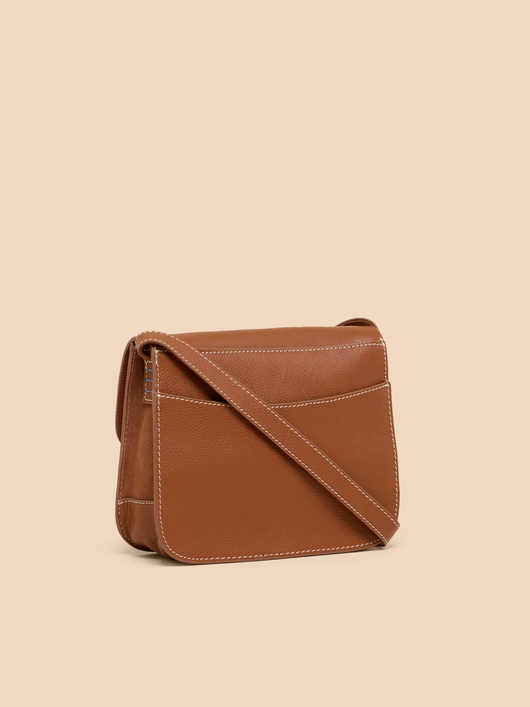 Evie Leather Satchel in MID TAN - FLAT BACK