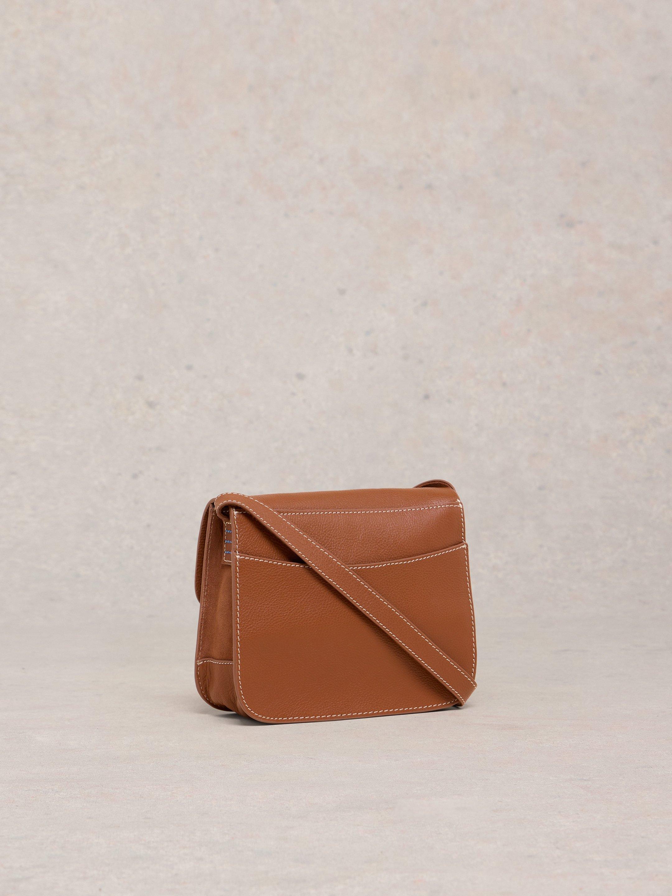 Evie Leather Satchel in MID TAN - FLAT BACK