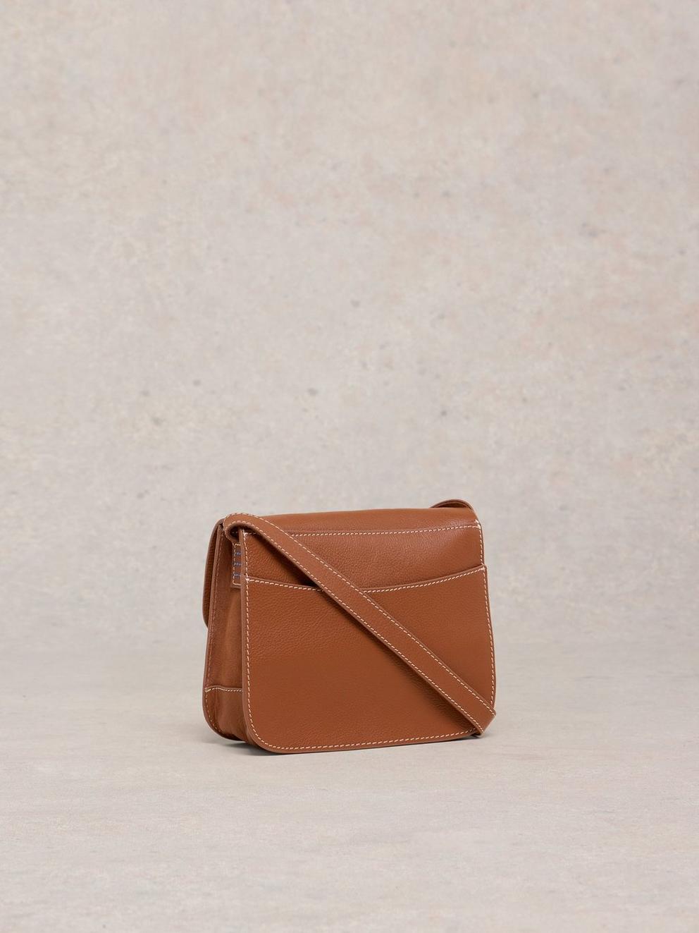 Evie Leather Satchel in MID TAN - FLAT BACK