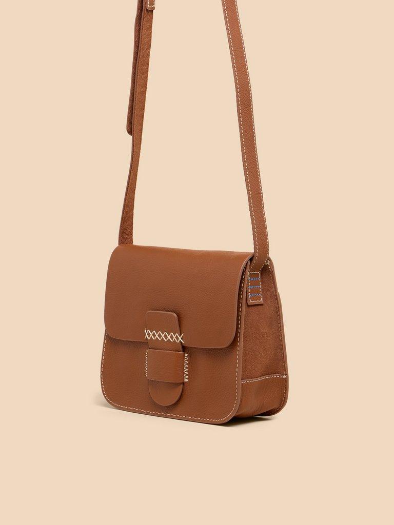 Evie Leather Satchel in MID TAN - FLAT FRONT