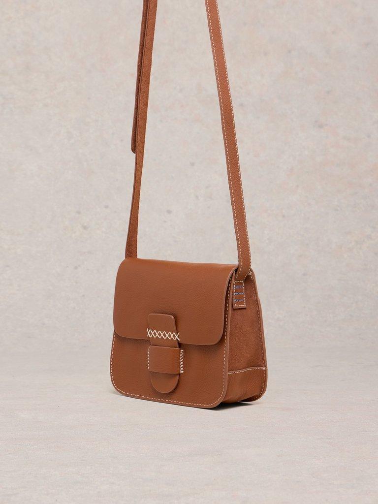 Evie Leather Satchel in MID TAN - FLAT FRONT