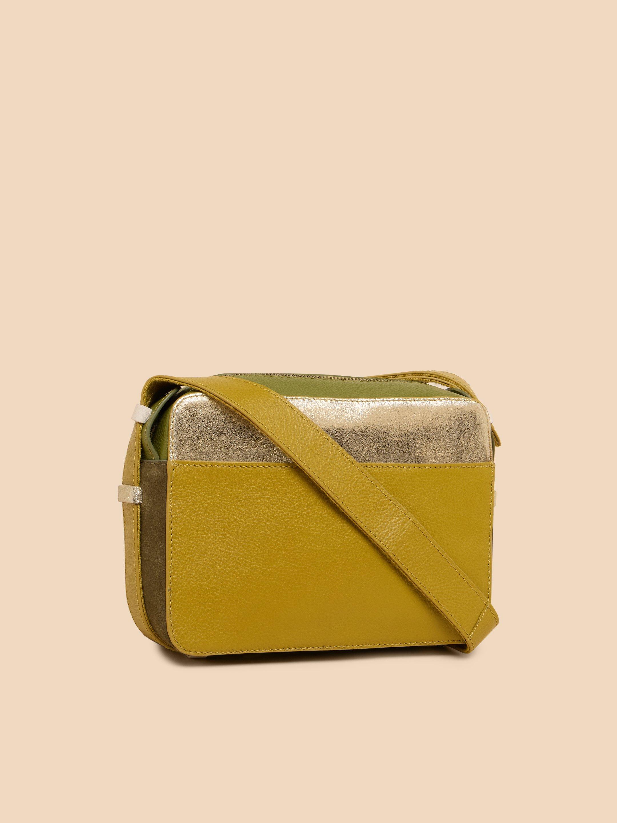 Leather Lola Camera Bag in GREEN MLT - FLAT BACK