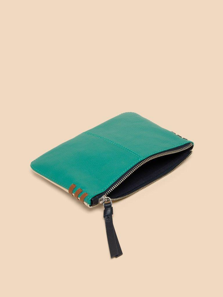 Leather Zip Top Pouch in NAT MLT - FLAT DETAIL