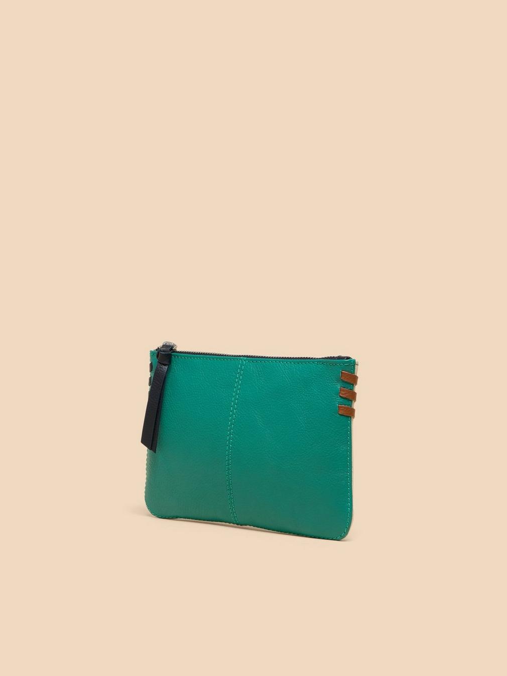 Leather Zip Top Pouch in NAT MLT - FLAT FRONT