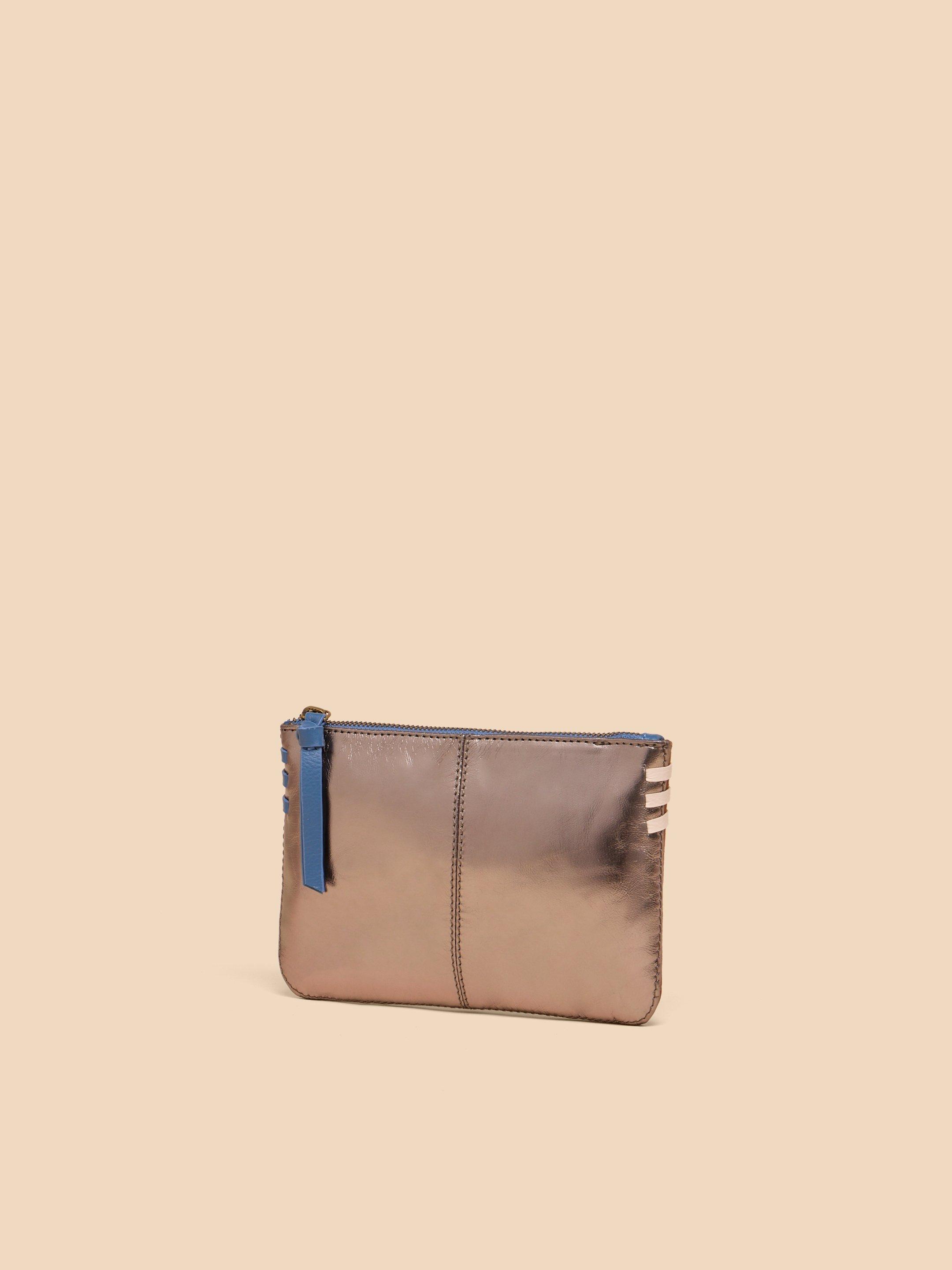 Leather Zip Top Pouch in TAN MULTI - FLAT FRONT