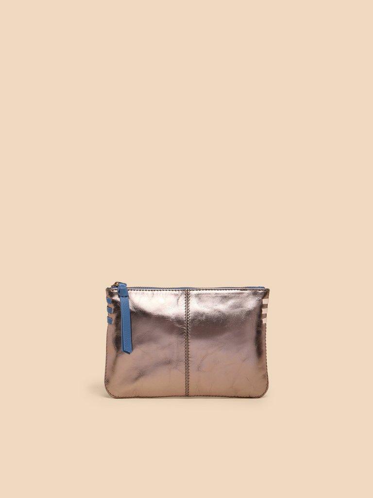 Leather Zip Top Pouch in TAN MULTI - LIFESTYLE
