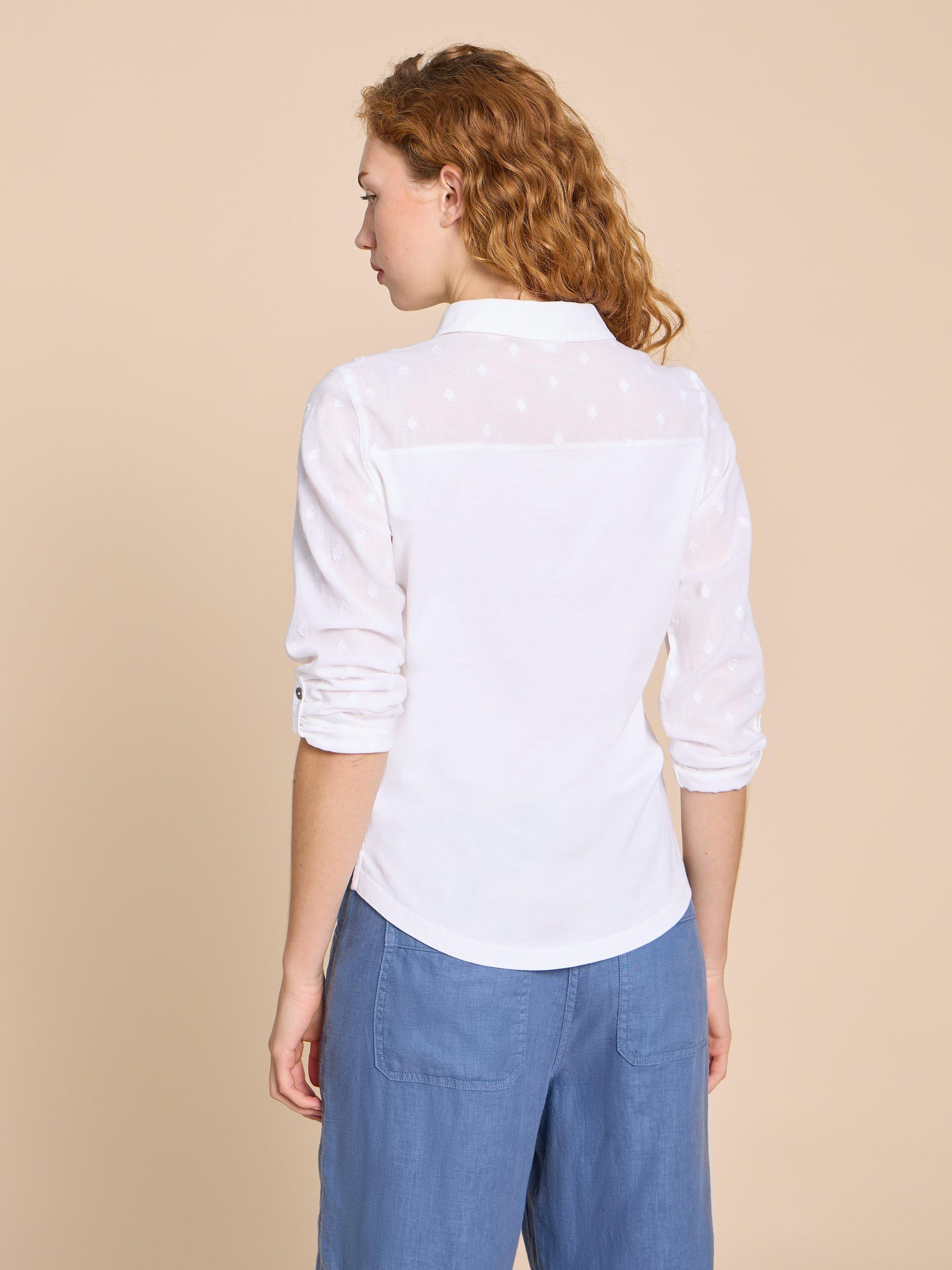 ANNIE MIX JERSEY SHIRT in PALE IVORY - MODEL BACK
