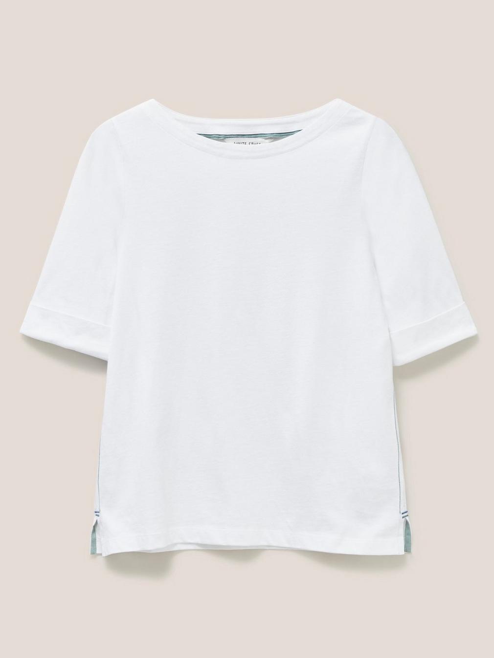 SYDNEY BOAT NECK TOP in BRIL WHITE - FLAT FRONT