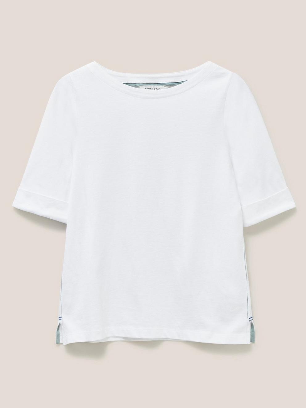 SYDNEY BOAT NECK TOP in BRIL WHITE - FLAT FRONT