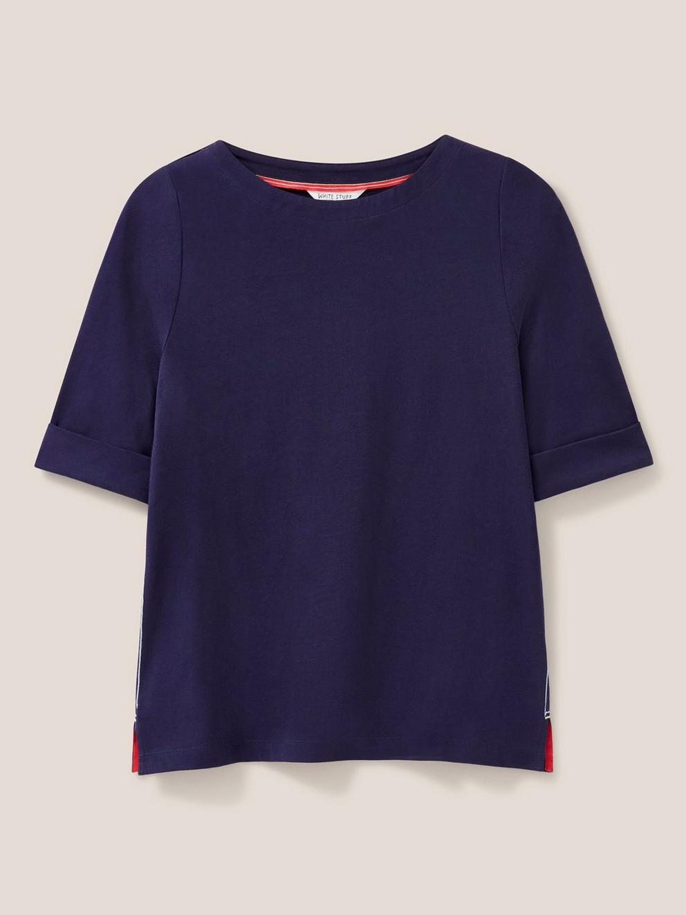 SYDNEY BOAT NECK TOP in DARK NAVY - FLAT FRONT