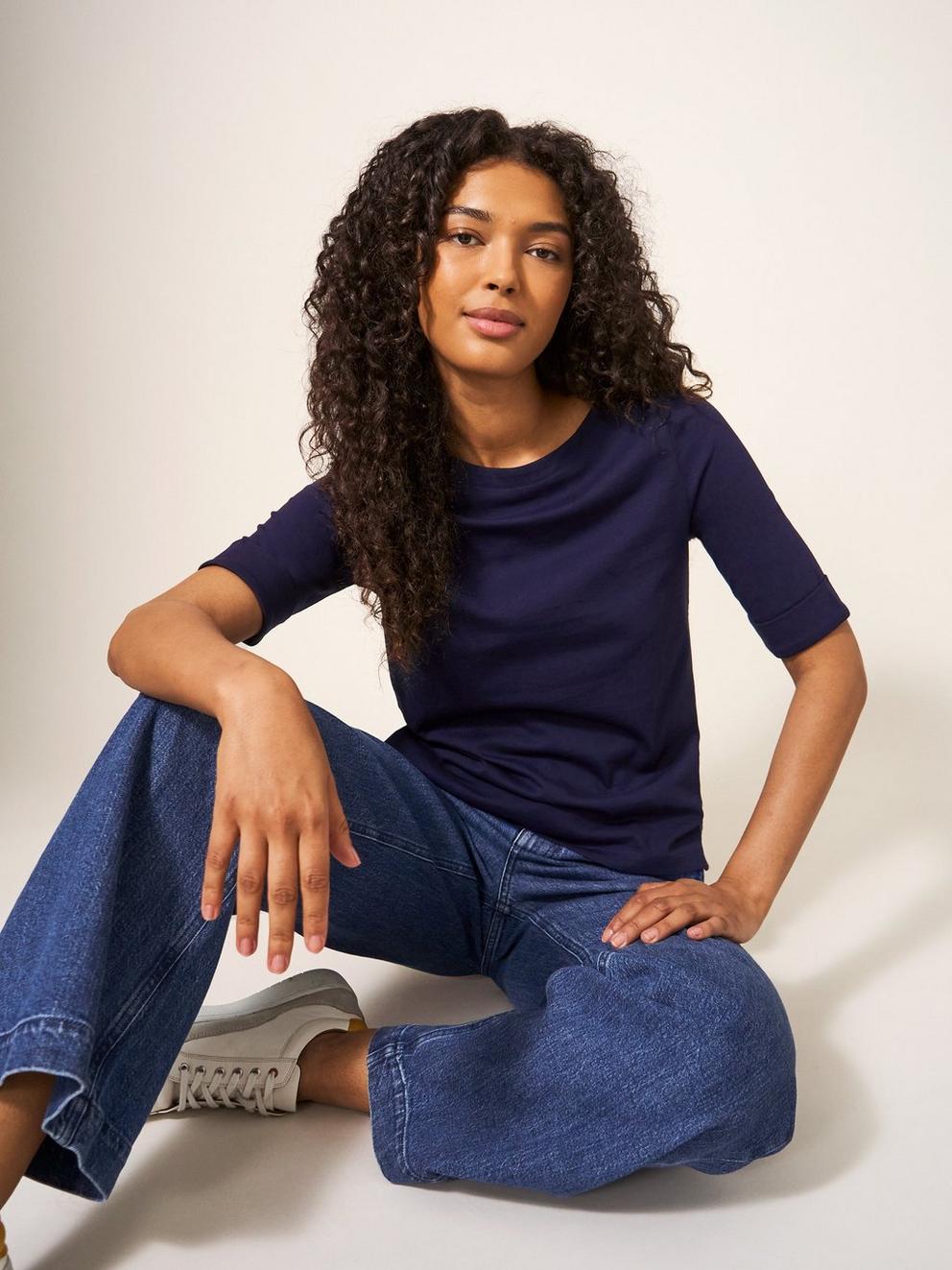 SYDNEY BOAT NECK TOP in DARK NAVY - LIFESTYLE