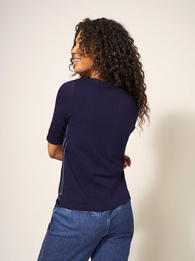 SYDNEY BOAT NECK TOP in DARK NAVY - MODEL BACK