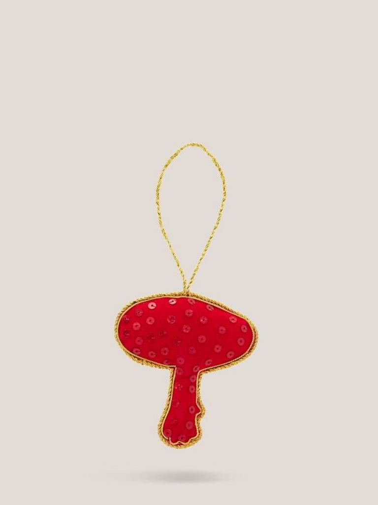 Mushroom Sparkle Hanging Dec in RED MLT - FLAT BACK