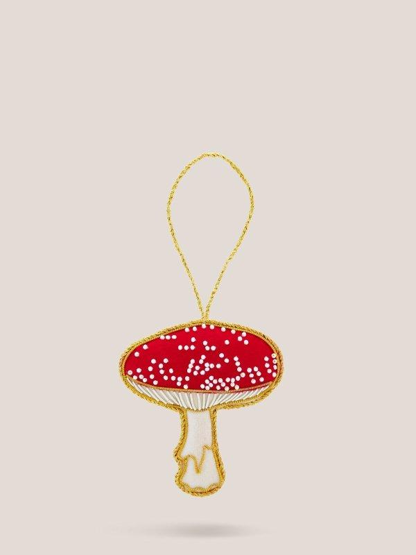 Mushroom Sparkle Hanging Dec in RED MLT - FLAT FRONT