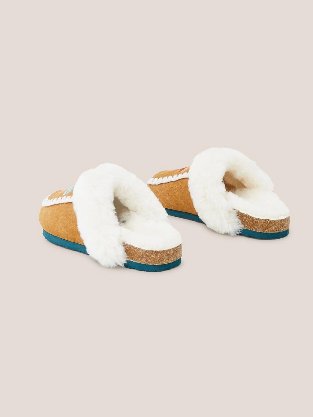 Suede Shearling Mule Slipper in MID TAN - FLAT BACK