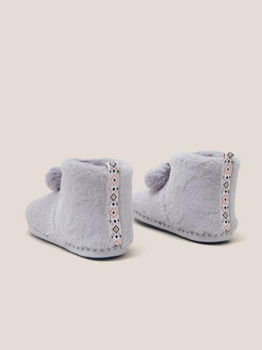 Faux Fur Bootie Slipper in LGT GREY - FLAT BACK