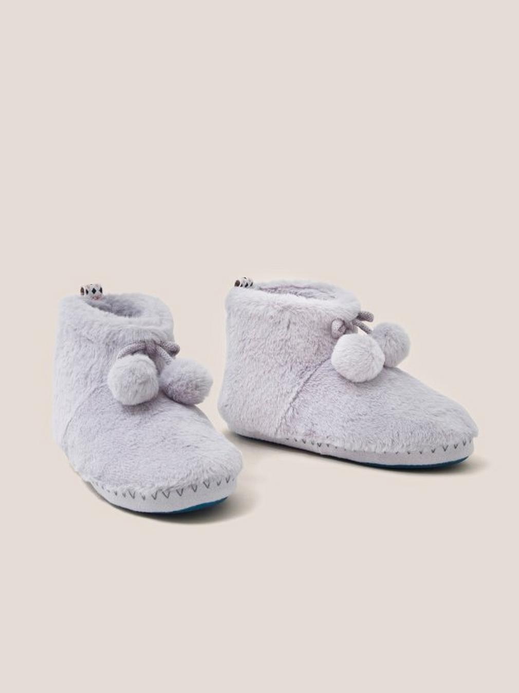 Faux Fur Bootie Slipper in LGT GREY - FLAT FRONT