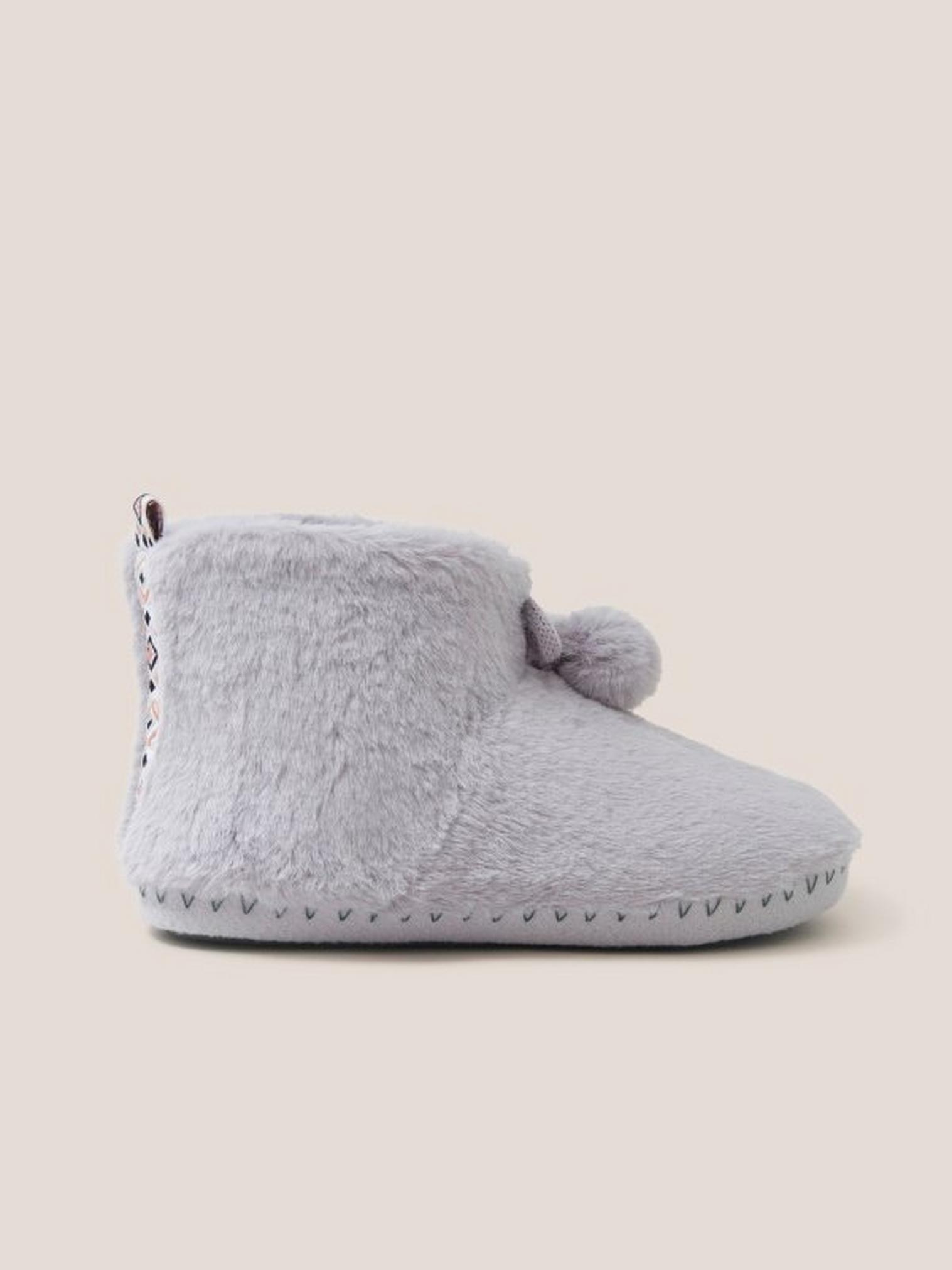 Faux Fur Bootie Slipper in LIGHT GREY White Stuff