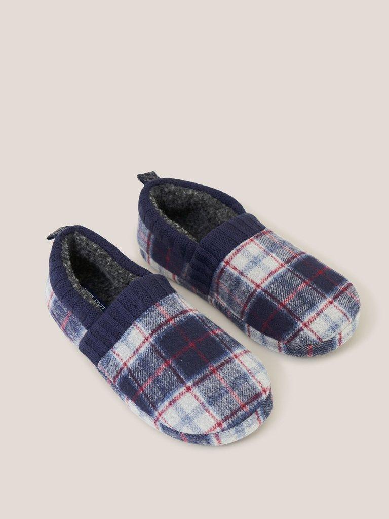 Check Closed Back Slipper in NAVY MULTI - FLAT FRONT