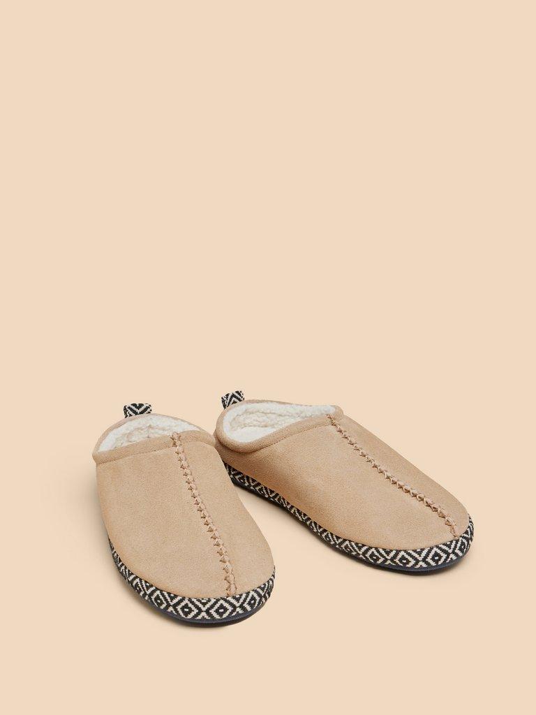 Suede Borg Mule Slipper in LIGHT TAN White Stuff